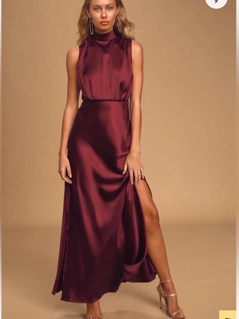 Lulus Classic Elegance Wine Satin Sleeveless Mock Neck Maxi Dress